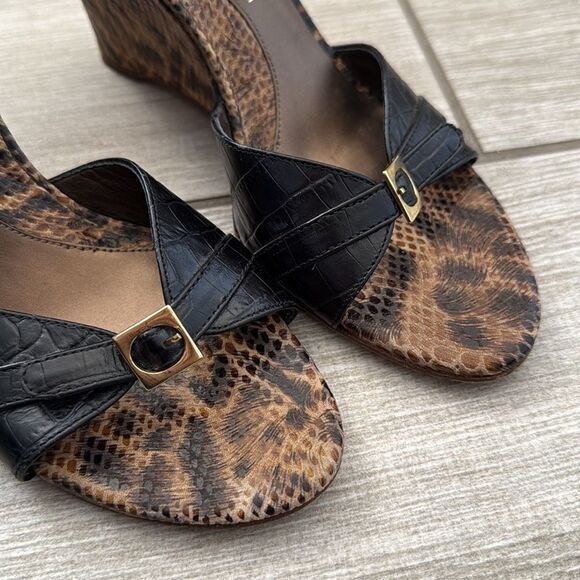 Antonio Melani Leather Wedge Sandals Size‎ 6 Strappy Snake Print - Picture 3 of 12
